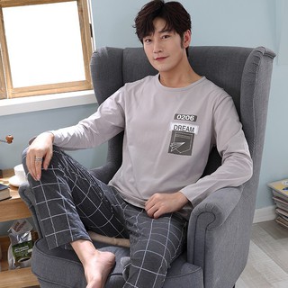 Autumn Men Pyjamas Cotton Long Sleeve Korean Sleepwear Man Loose Cotton Nightwear Set Male Soft Homewear