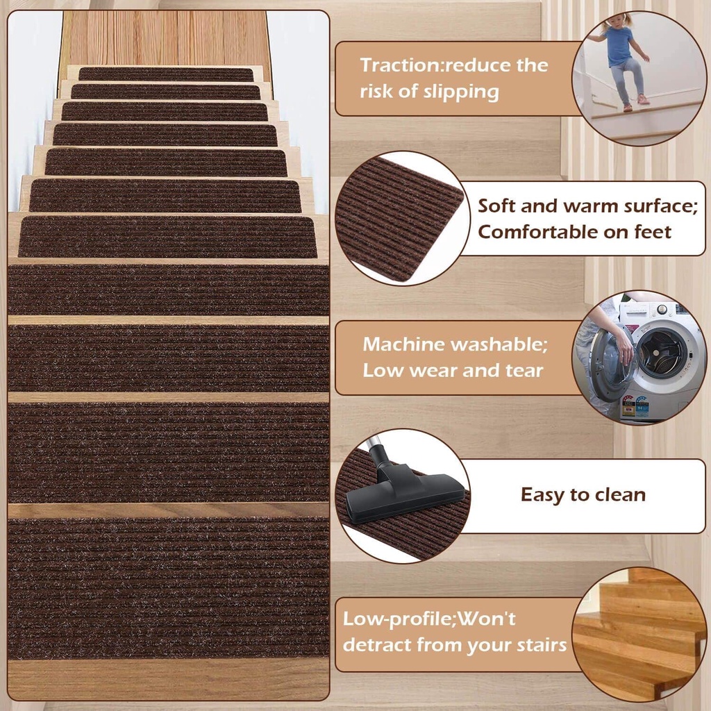 Stair Treads Carpet, 10 PCS Stair Treads Stairs Carpet for Wooden Steps