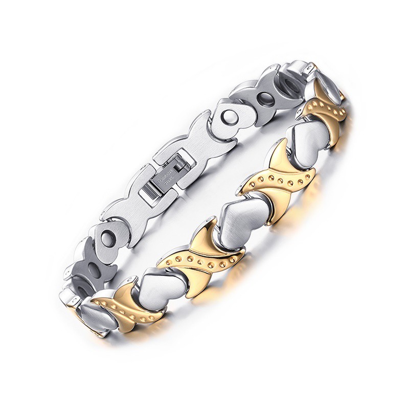 Womens Stainless Steel Heart Magnetic Therapy Bracelet for 