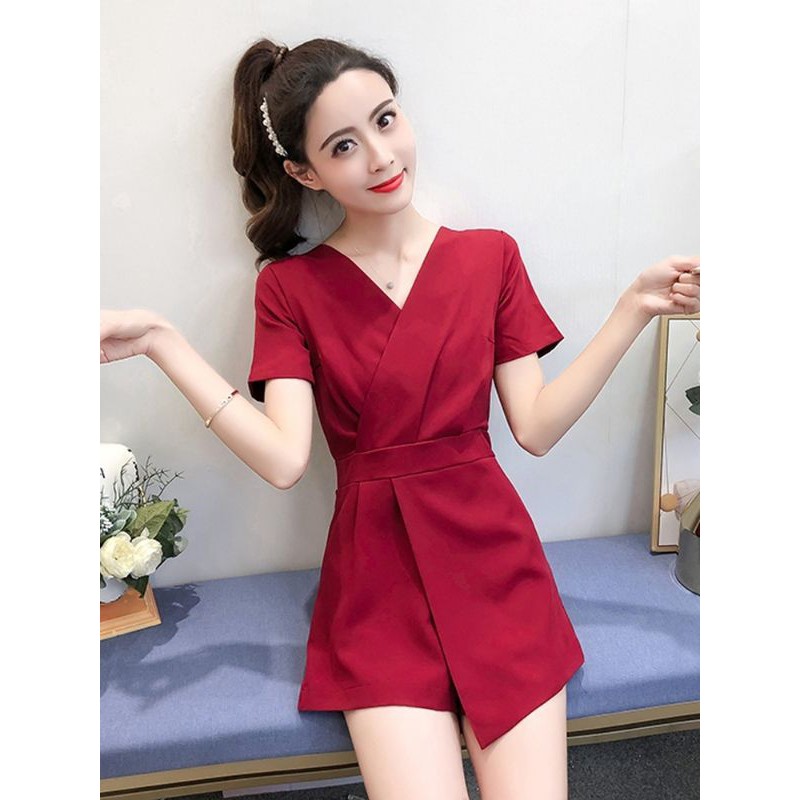 【New】Jumpsuit v-neck thin jumpsuit shorts skirt professional suit  连体衣女夏季新款洋气气质v领薄款连体裤短裤裙职业套装