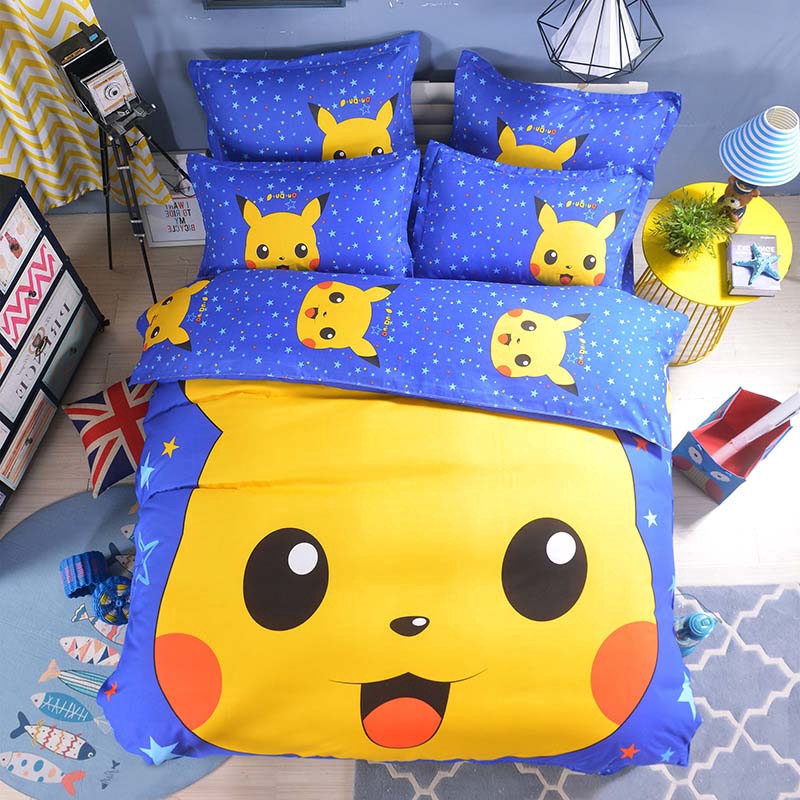 4pcs Pikachu Bedding Bed Sheet Set Pokemon Go Duvet Cover Shopee