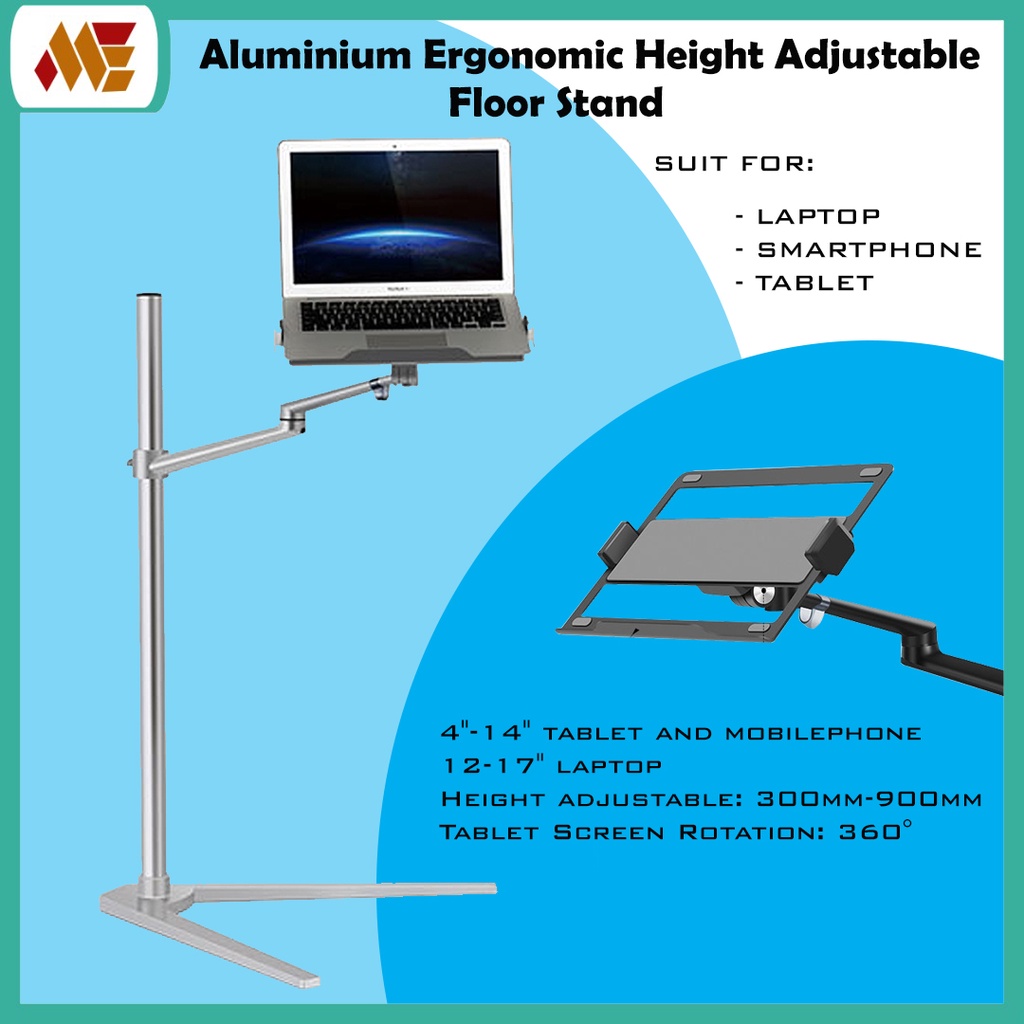 Aluminium Ergonomic Height Adjustable Floor Stand For Laptop
