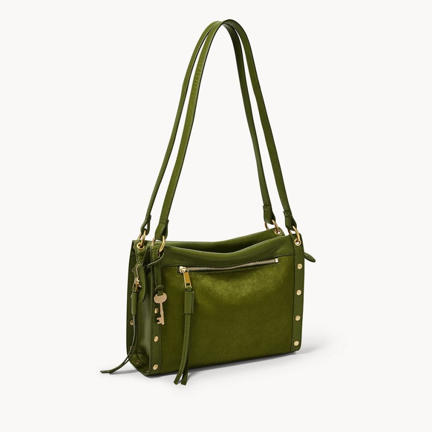 green leather satchel handbag