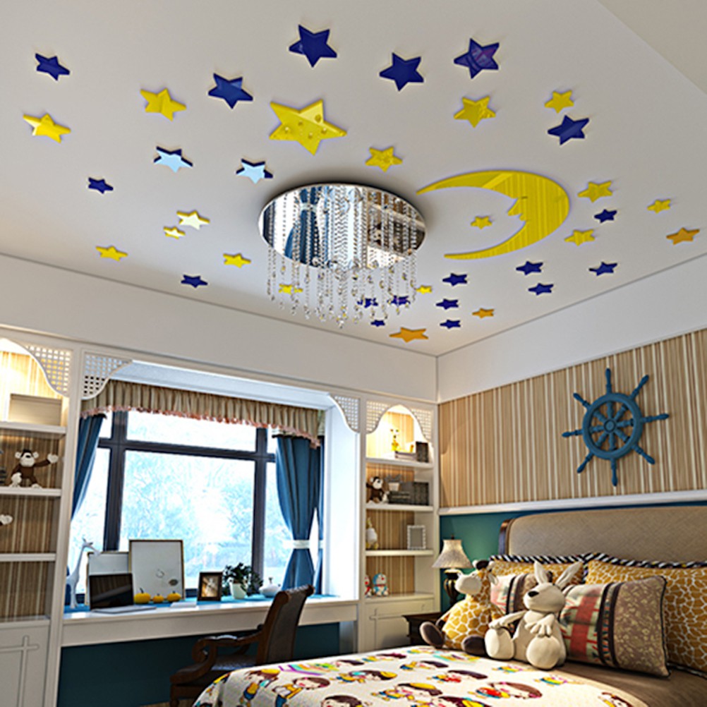 Star Moon Mirror Wall Stickers Ceiling Sticker Room Decoration