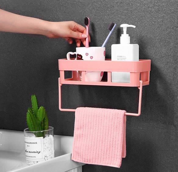 Bathroom Shelf Shampoo Cosmetic Towel Storage Rack Vanity Storage Box Free Perforation Wall-mounte