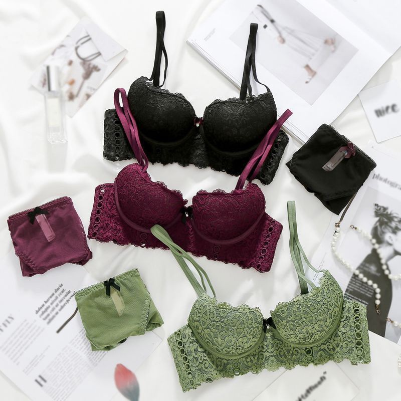 Sexy Solid Color Lace Bow Openwork Flanking Gathering Half Cup Bra ...