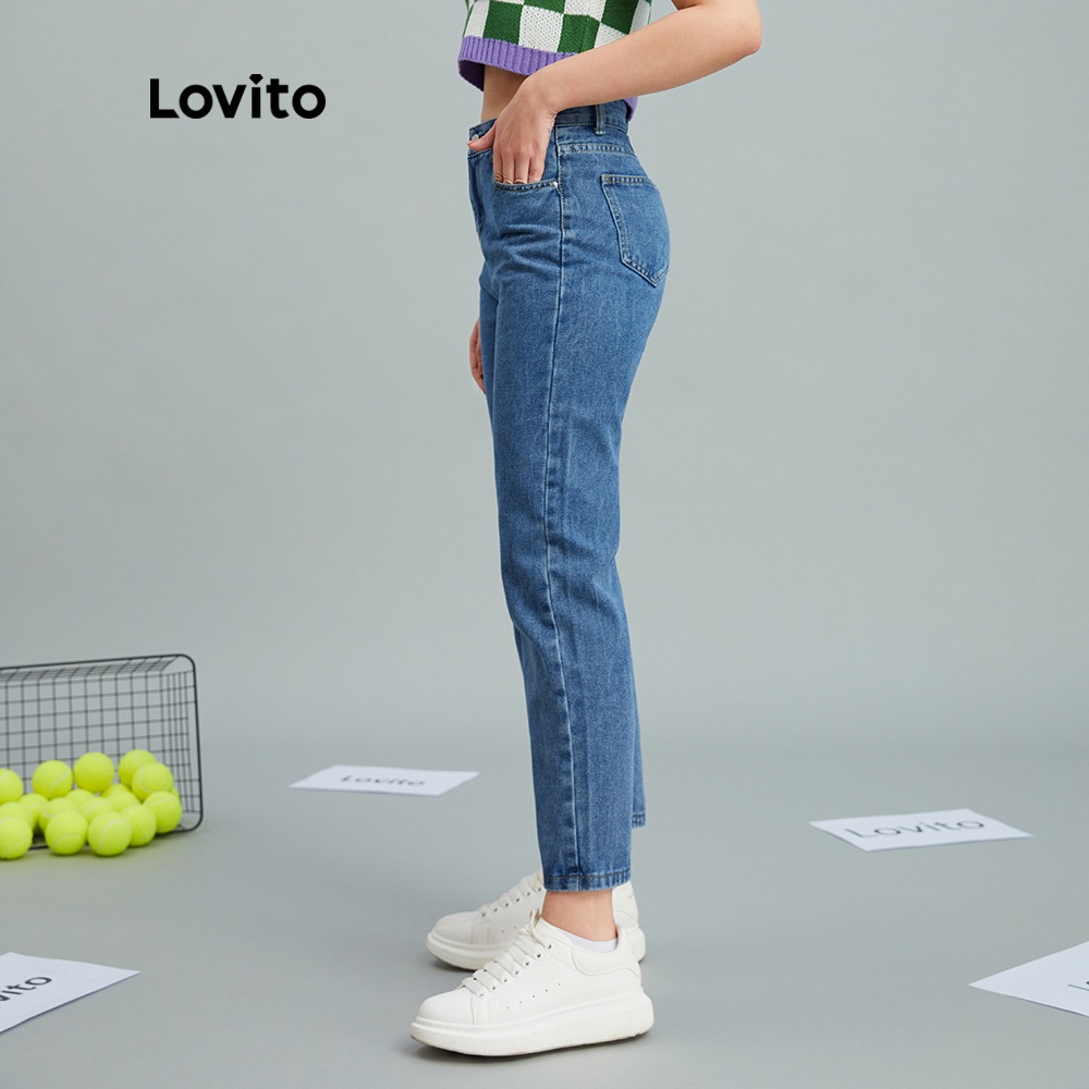 Lovito Denim Casual Pocket High Waist Jeans L10055 (Blue) #3