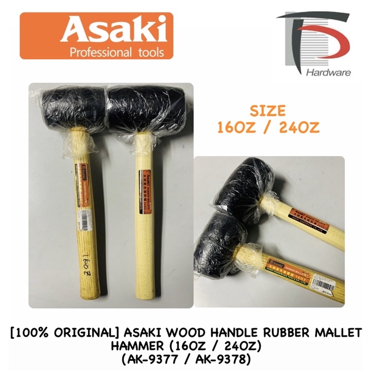 Asaki Wood Handle Rubber Mallet Hammer, Hardwood Floor Rubber Mallet