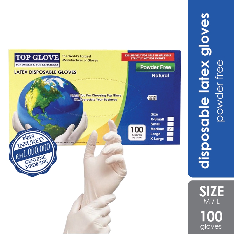 Top Glove Latex Disposable Glove Powder Free Natural Color Size M/L (100 Pcs/Box) Shopee Malaysia