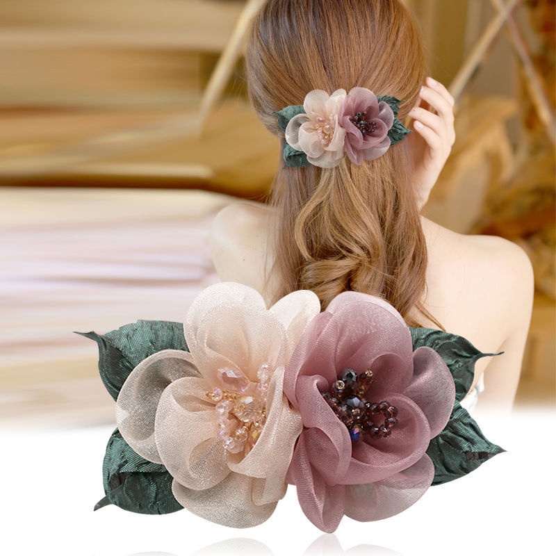 Korean Elegant Woman Flower Hairpin Delicate Two Flower Hair Clip Beach Hair Accessories