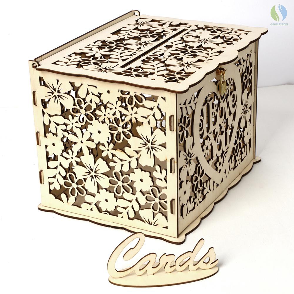 Wedding Card Box With Lock Rustic Wood Gift Box Card Holder For