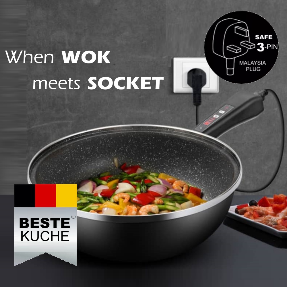 BESTE KUCHE 32CM Electric Multifunctional Smart Wok (MALAYSIAN PLUG) (FREE WOODEN SPATULA)