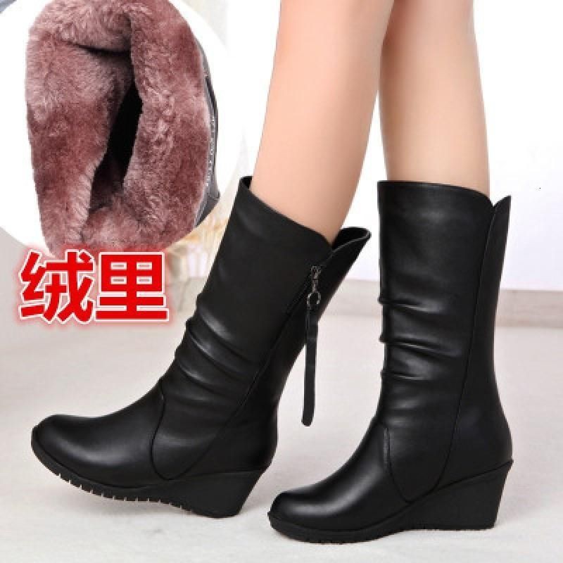 leather slope heel boots