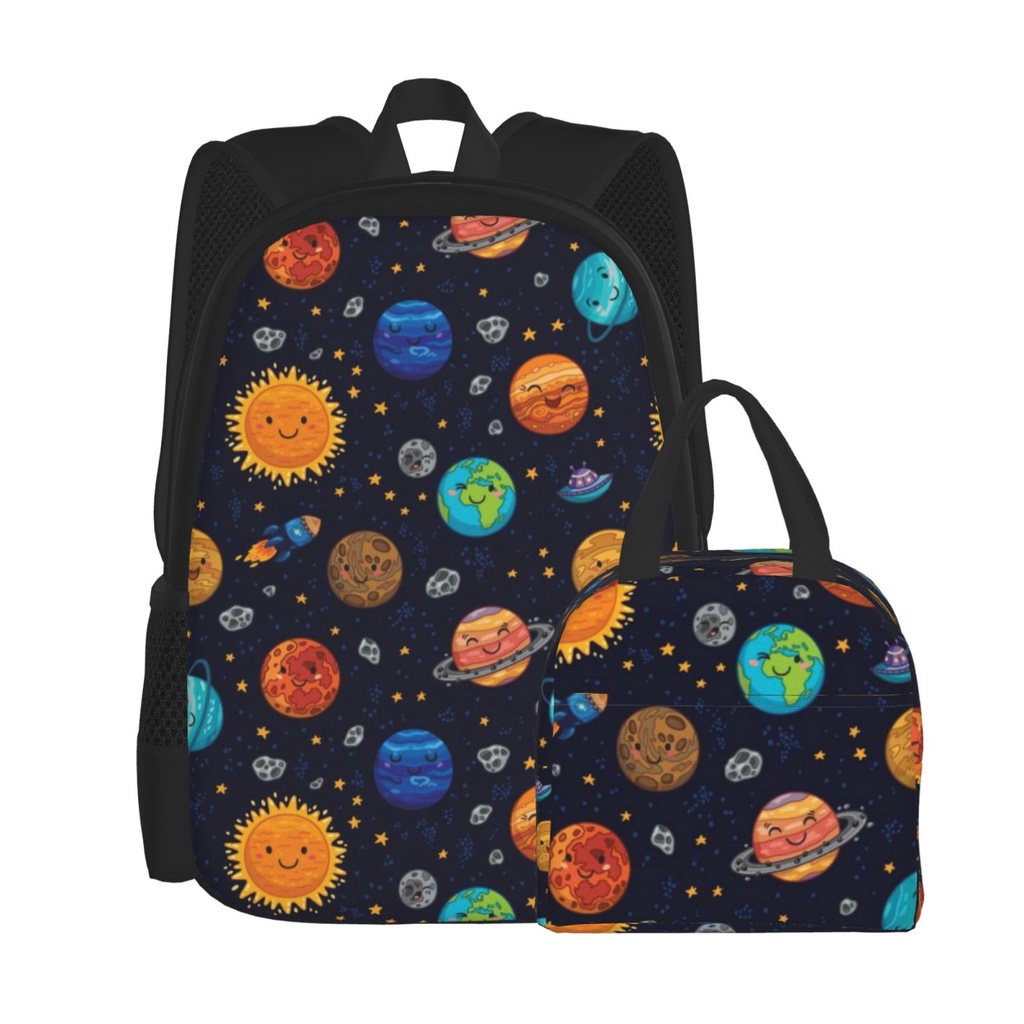 Solar System Planet 2IN1 Backpack Printing Travel Kids School Student Schoolbag Casual Shoulder bag + Meal package