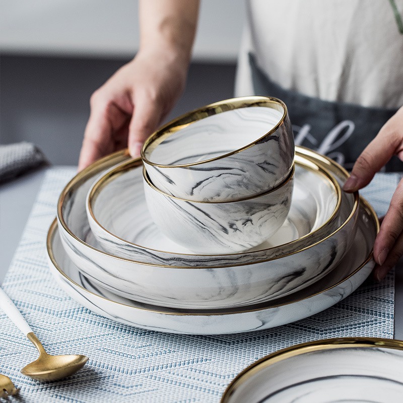 READY STOCK New INS Hot Luxury Marble Dinner Set Dinner Plate Dinner