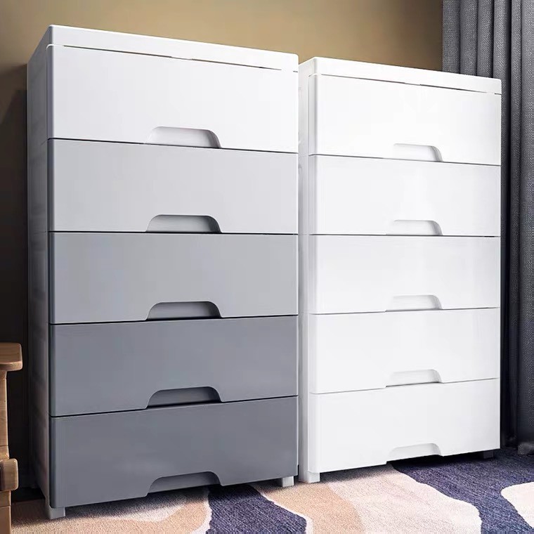 Storage drawer cabinet 5 tier plastic drawer (White/Grey) storage ...