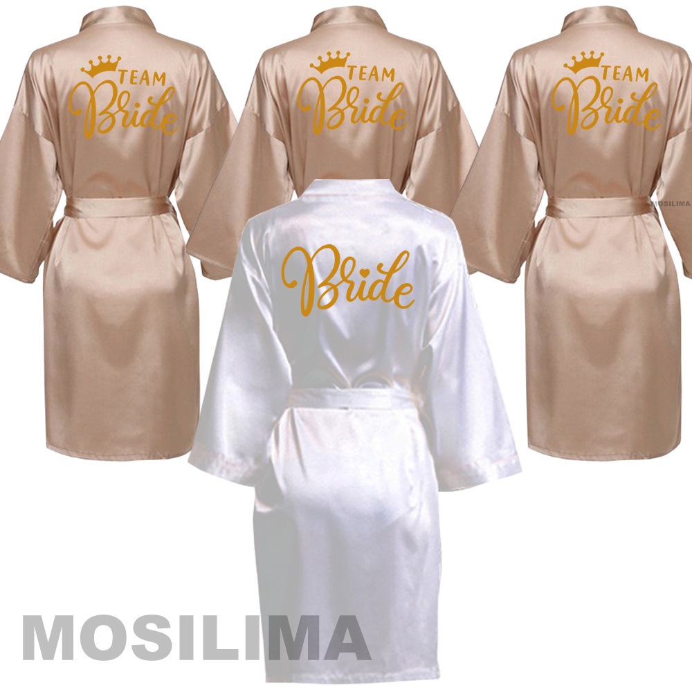 Wedding Party Team Bride Robe With Black Letters Kimono Satin Pajamas Bridesmaid Bathrobe SP022