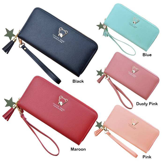 Ladies Cute Teddy Bear Zipper Coin Long Wallet Pursenvs 女生可爱的泰迪熊拉链硬币长钱包 Shopee Malaysia