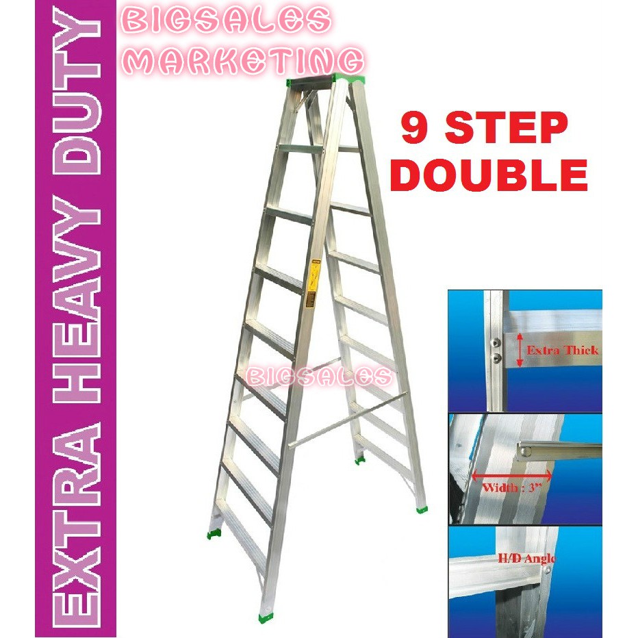9 Steps BIGSALES Aluminium Double Sided Ladder / Tangga 9 Steps ...