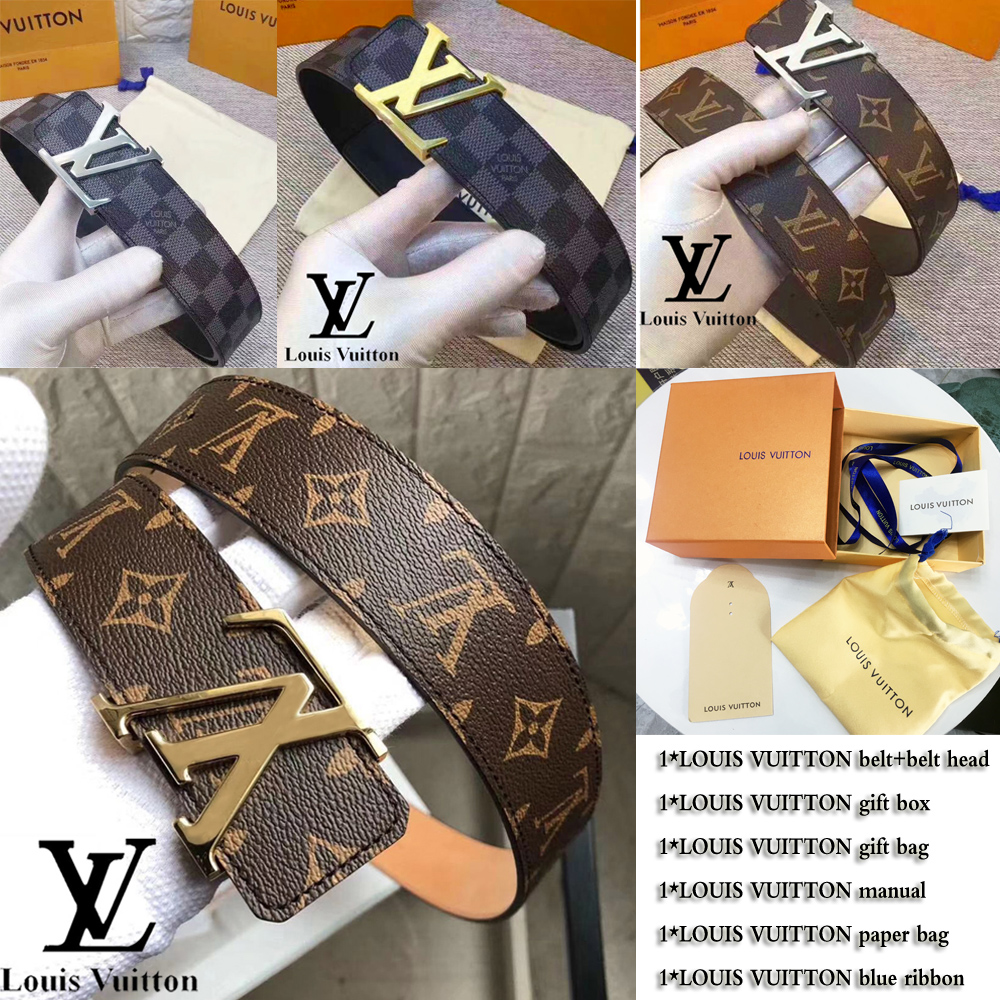 Ready Stock ] LV belt men and couples original belt 4.0CM width printed pin buckle belt Complete gift box package Shopee Malaysia