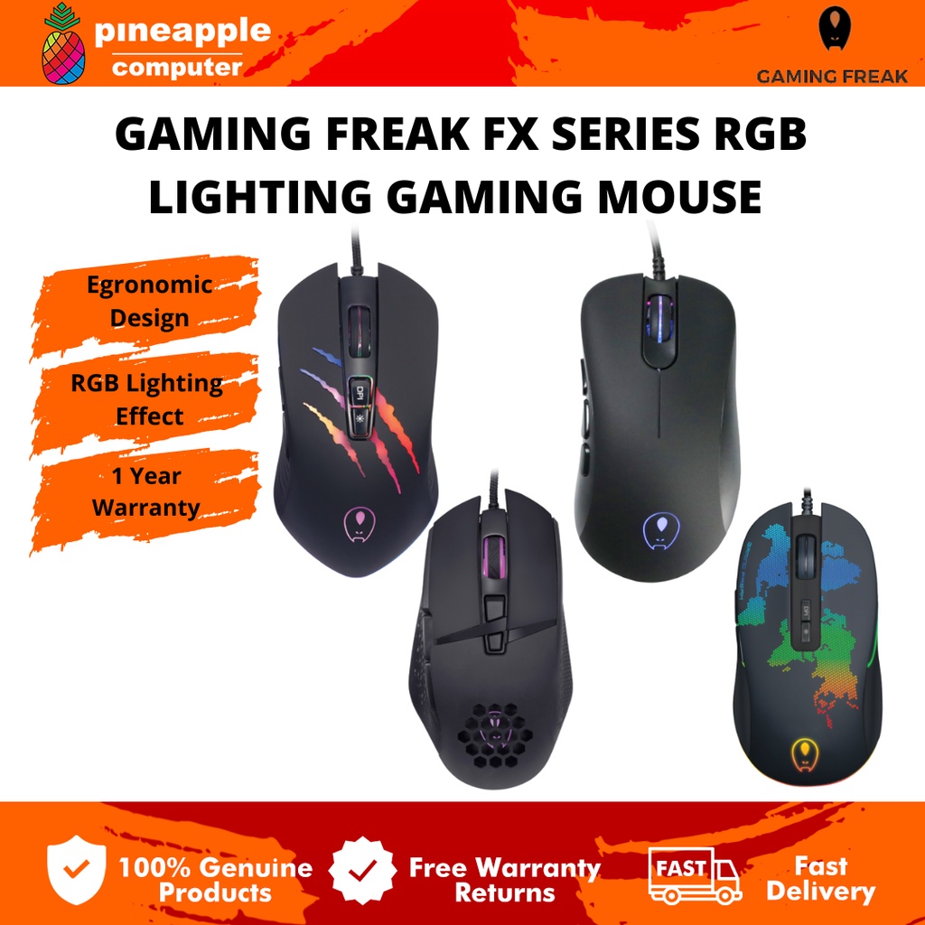 Gaming Freak FX Series RGB Lighting Ergonomic Gaming Mouse GFM-FX1, FX2, FX3, FX4, FX5, FX6, FX7, FXS1