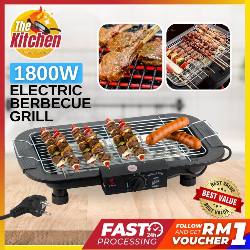 1800W Home Electric Barbeque BBQ Grill Pan Griddle Hot Pot Alat Membakar Panggang Daging Ayam Ikan