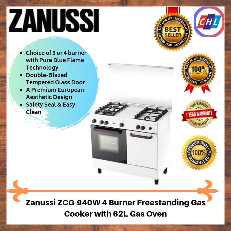 Zanussi Gas Cooker (62L Gas Oven) 4 Gas Burners ZCG940W Shopee Malaysia