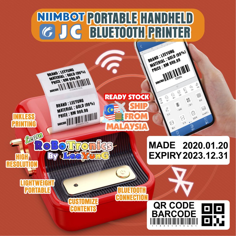 JC Niimbot B21 Bluetooth Portable Thermal Printer Label Printing Ink