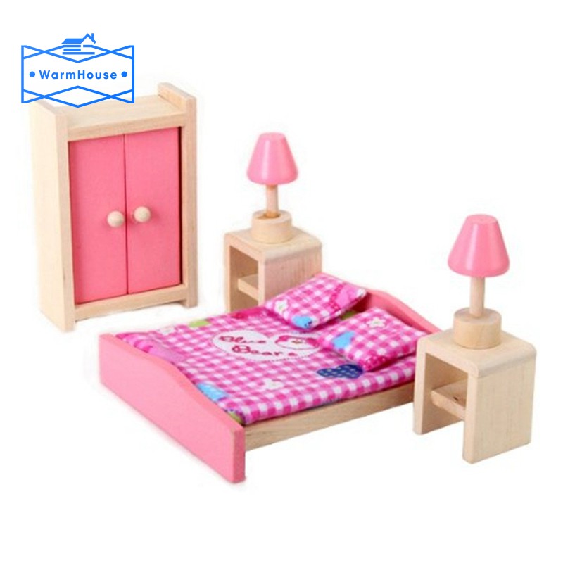 Mini Children Wooden Doll House Furniture Kids Bedroom