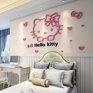 3d Hello Kitty Wall Sticker Decal Cartton Acrylic Mirror Surface Bedroom Decor