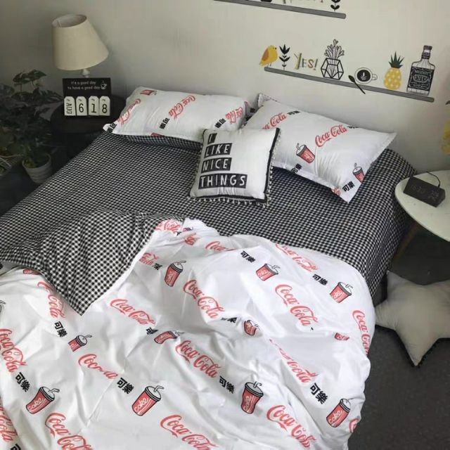 Coca Cola Logo Bedsheet Set Cadar Single Queen King 4in1 With
