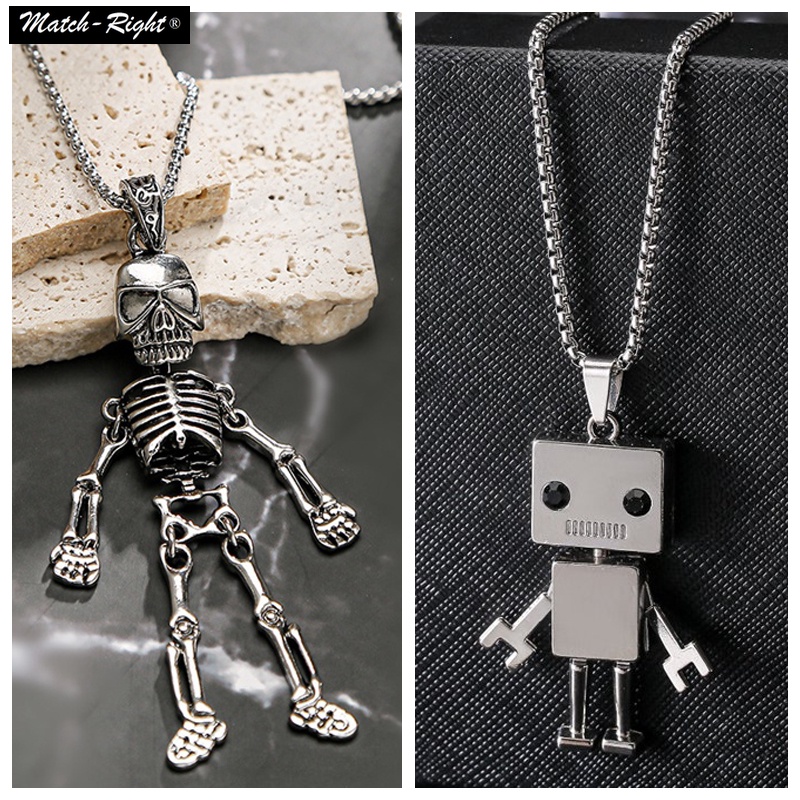 Unisex Punk Silver Skeleton Necklaces & Pendants Hiphop Long Chain Necklace for Women Men Vintage Metal Jewelry Gifts #5040