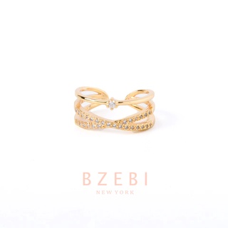 BZEBI Gold Plated Layered Ring with Zircon Diamond Korean Design with Exclusive Box 764r