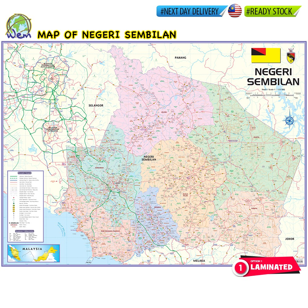 Map Of Negeri Sembilan 36 X 48 88 9cm X 120cm Shopee Malaysia