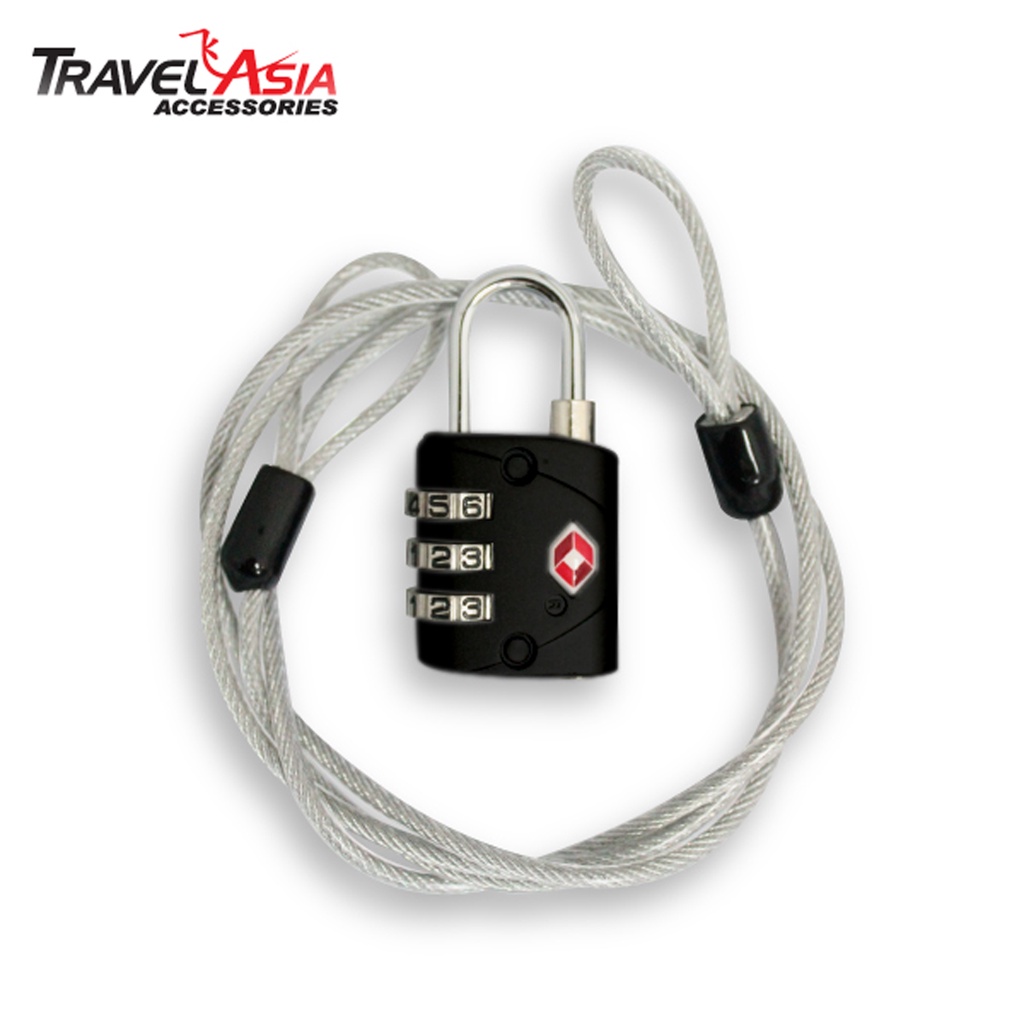 CLEARANCE TRAVEL ASIA (TSA Luggage Lock & Cable with 3 Digit) Random Colour Given Black or Silver - 1 Pcs