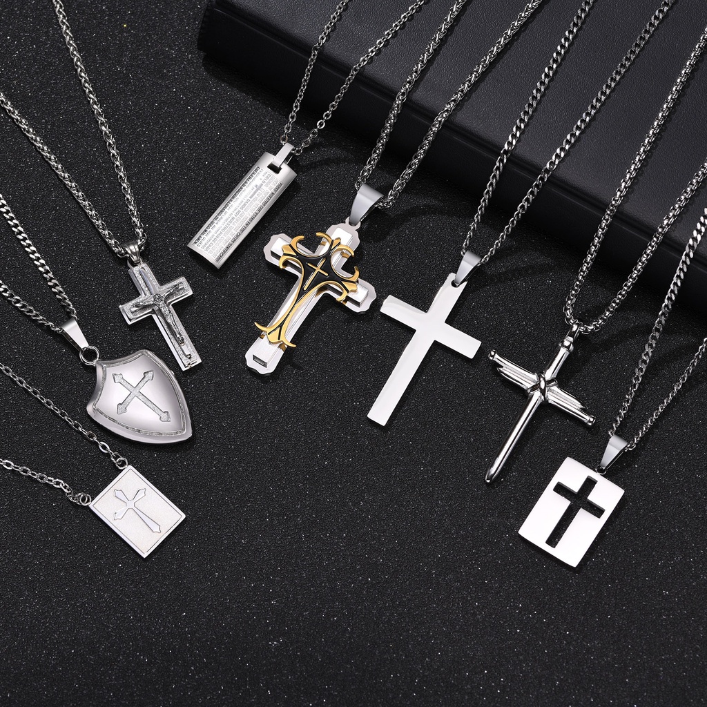Vnox Cross Stainless Steel Plain Cross Pendant Necklace (24”) 