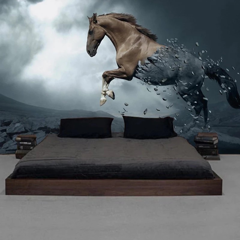 Custom Mural Self Adhesive Wallpaper 3D Stereo Galloping Horse Photography Background  Home decor Living Room Bedroom Mod | Shopee Malaysia