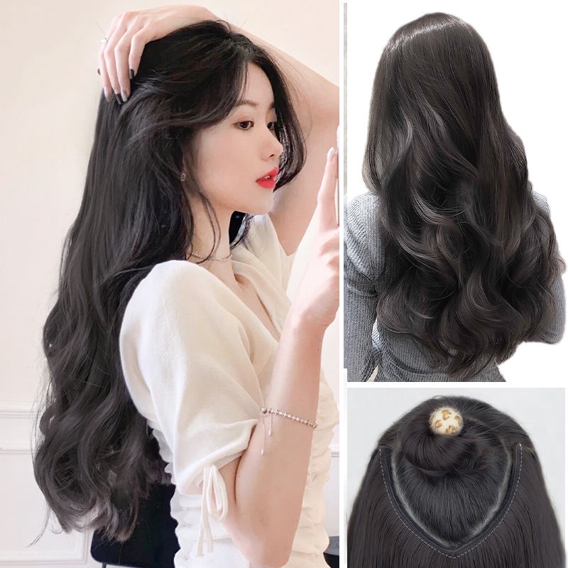 ⭐Ready Stock】💖Wig Women's Long Curly Big Wave Net Red Lifelike Straight  Hair Wig Connector Invisible V-shaped Non Trace Fluffy Hair Piece Women  Fashion Human Hair Lace Front Wig Body Wavy Full Wigs