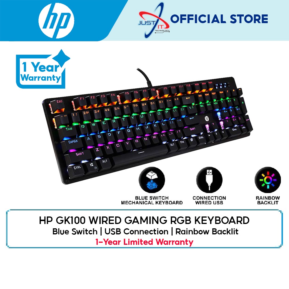 HP GK100 Wired Gaming RGB Keyboard Blue Switch Shopee Malaysia