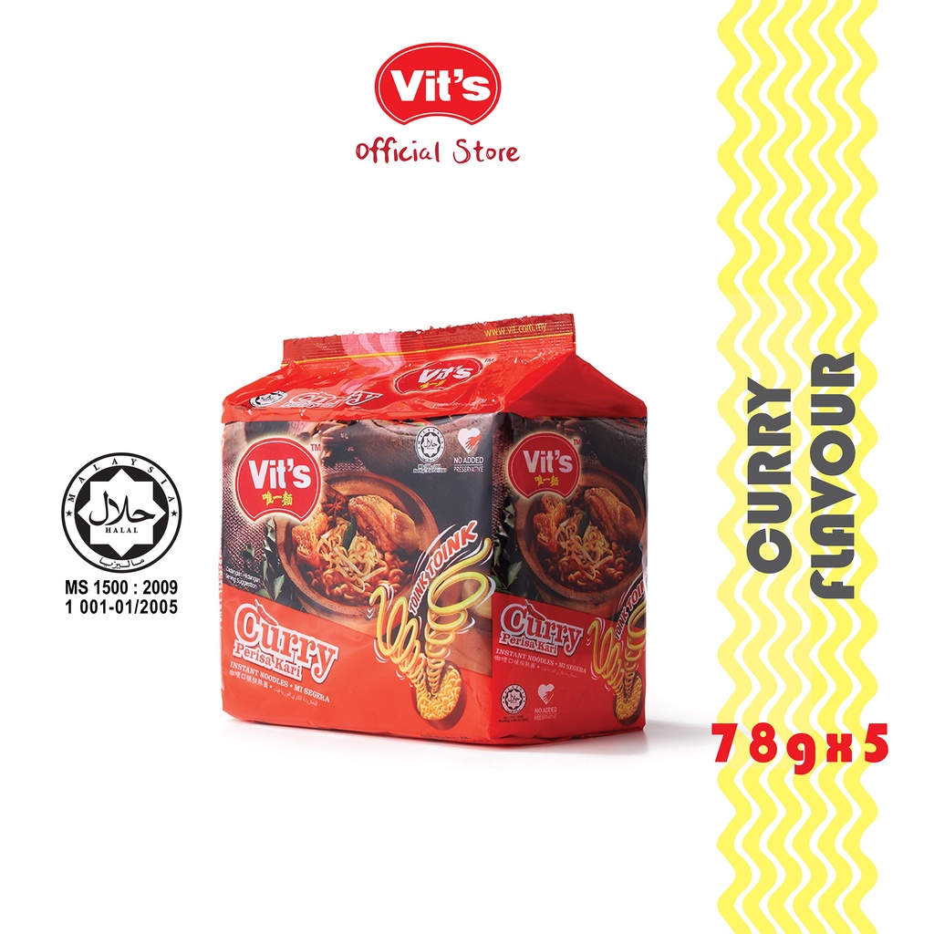 Vit's Instant Noodles Spicy Pedas Curry Mi segera 78g x 5 Packets