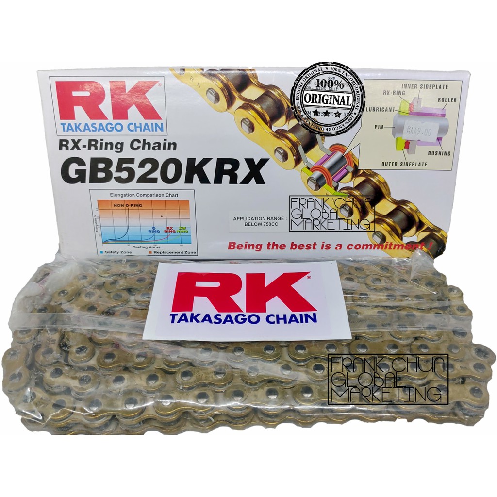 RK TAKASAGO CHAIN RX-RING CHAIN GB520KRX X 120L RIVET 100% ORIGINAL 520 ...