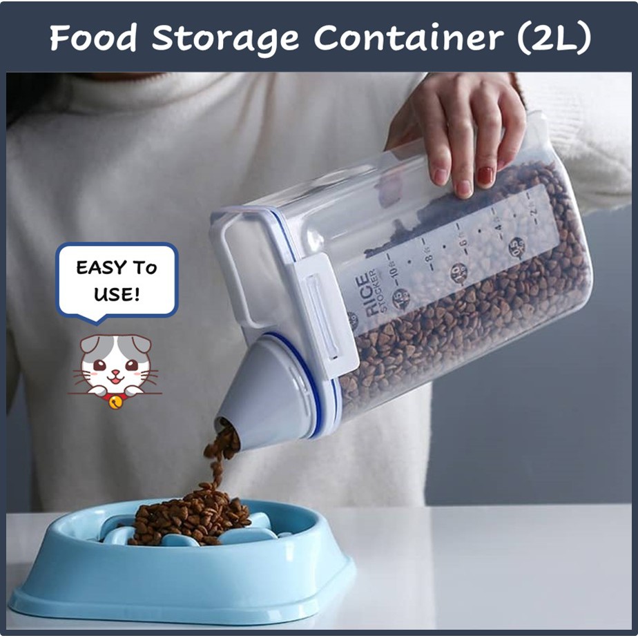 Large Volume Pet Food Storage Dispenser Pet Food Container Bekas Makanan Kucing Bowl Box Cat Food Storage 宠物食物收纳盒 2 7l