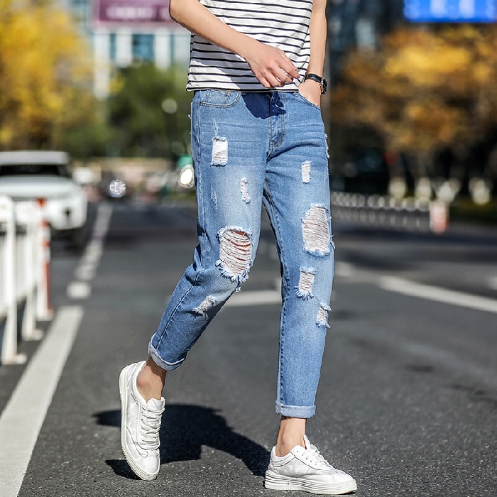 sky blue damage jeans