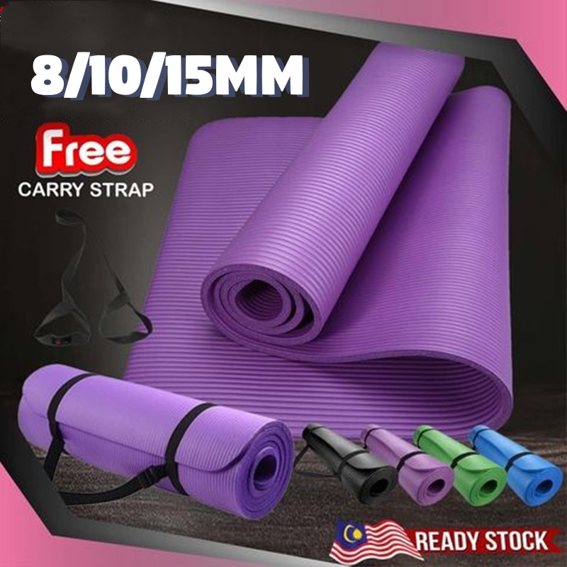 8/10/15MM YOGA MAT NBR NonSlip Mat (183cm x 61cm x 10mm) FREE STRAP PACKAGE Aerobic Home