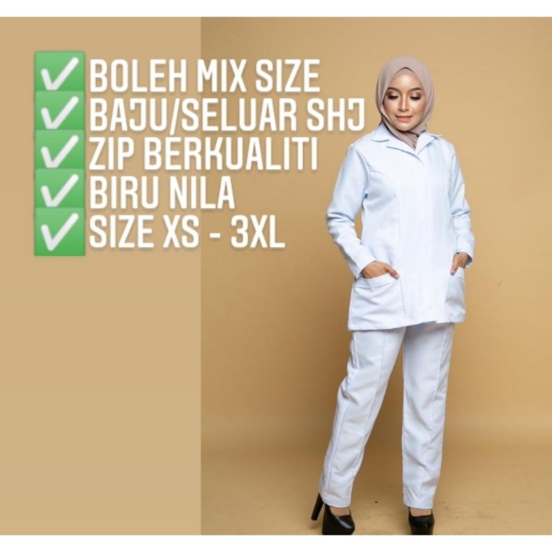 Uniform nurse jururawat lengan panjang kkm biru nila READYMADE READY ...