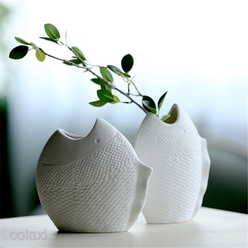 Modern Art Vase Ceramic Fish Shape Tabletop Flower Holder For