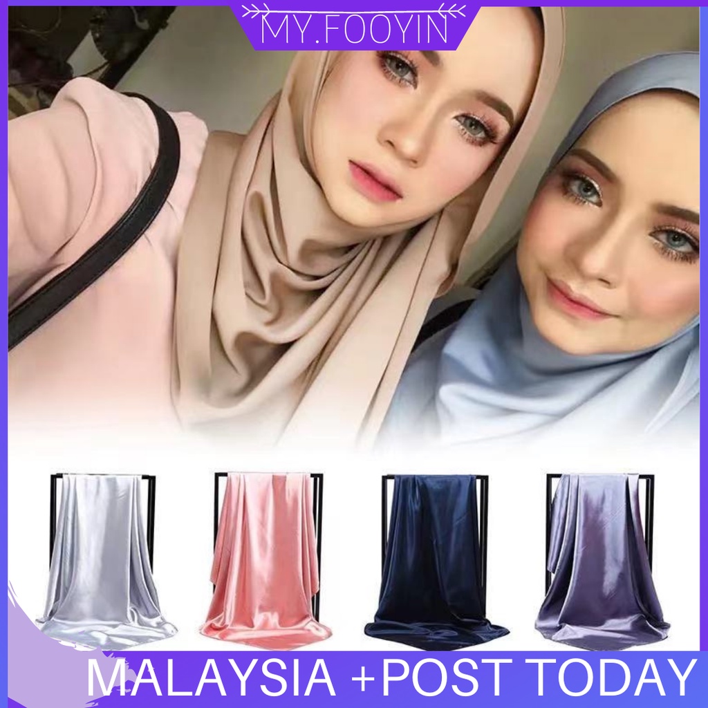 READY STOCK MYFOOYIN TUDUNG BAWAL SATIN trend terkini plain HIJAB BAWAL SATIN 90x90cm BUKAN bidang 45 - yuss