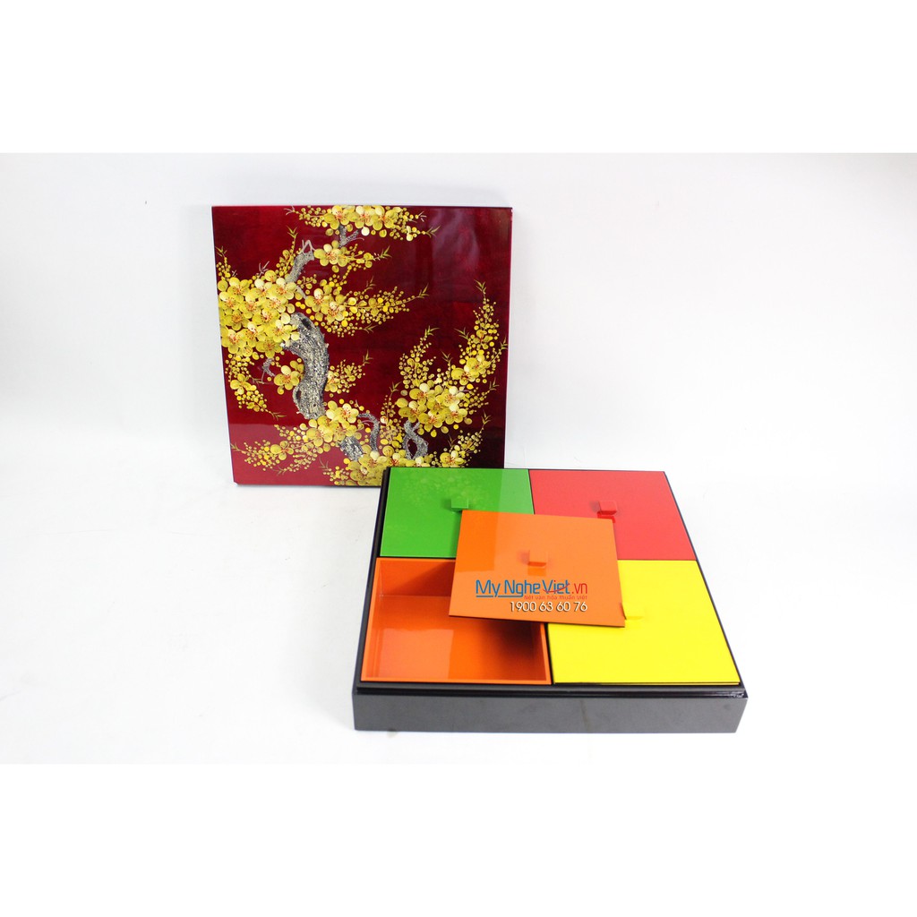 Tet Jam Tray High Quality Lacquer Jam Box With Red Flower Background