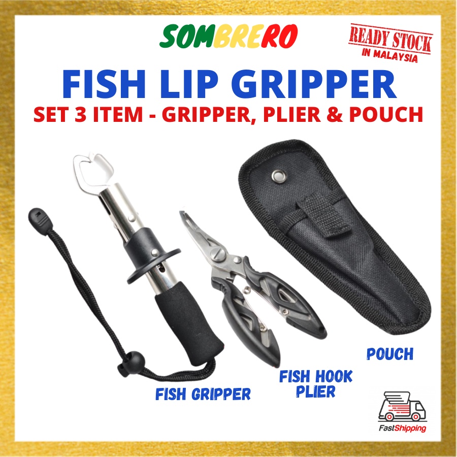 Fish Lip Grip + Fish Hook Plier + Pouch Set Fish Gripper Fishing Hook