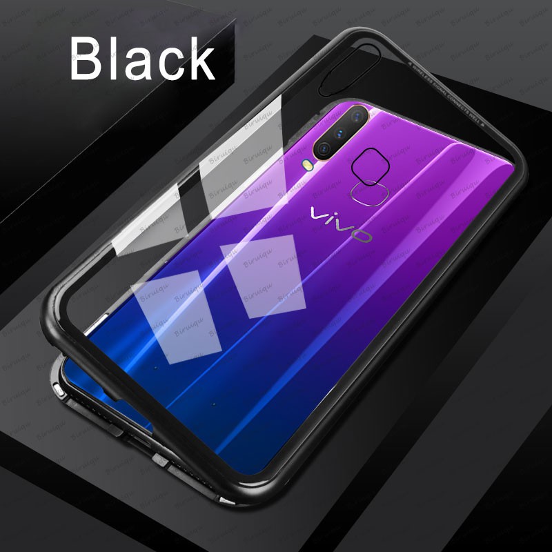 Magnetic Case Vivo Y11 Y17 Y15 2020 Metal Back Tempered Glass Hard